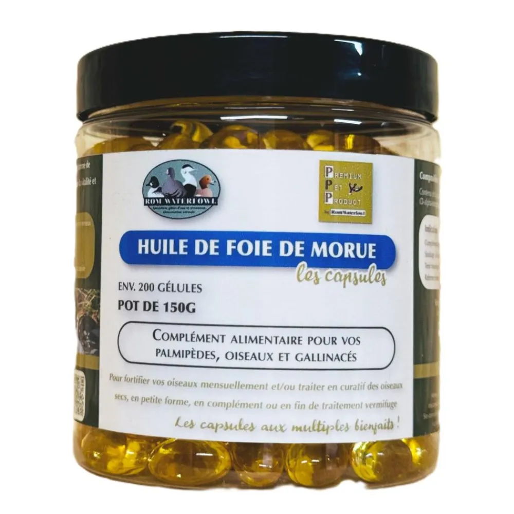 ROMWATERFOWL CAPSULES HUILE DE FOIE DE MORUE 150G> Élevage Canards, Sauvagines Et Oies·Aliments Complémentaires|Élevage Canards, Sauvagines Et Oies·Compléments Alimentaires