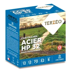 TERZEO CHASSEURS CARTOUCHES ACIER HP 32 12/70 32G B> Cartouches De Chasse Calibre 12·Cartouches De Substitut Haute Pression Bourre À Jupe