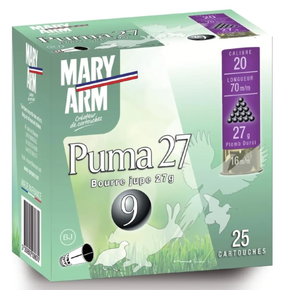 MARY ARM CARTOUCHES PUMA 27 20/70 27G BJ X25> Cartouches De Chasse Calibre 20·Cartouches De Plomb Bourre À Jupe 24G À 27G
