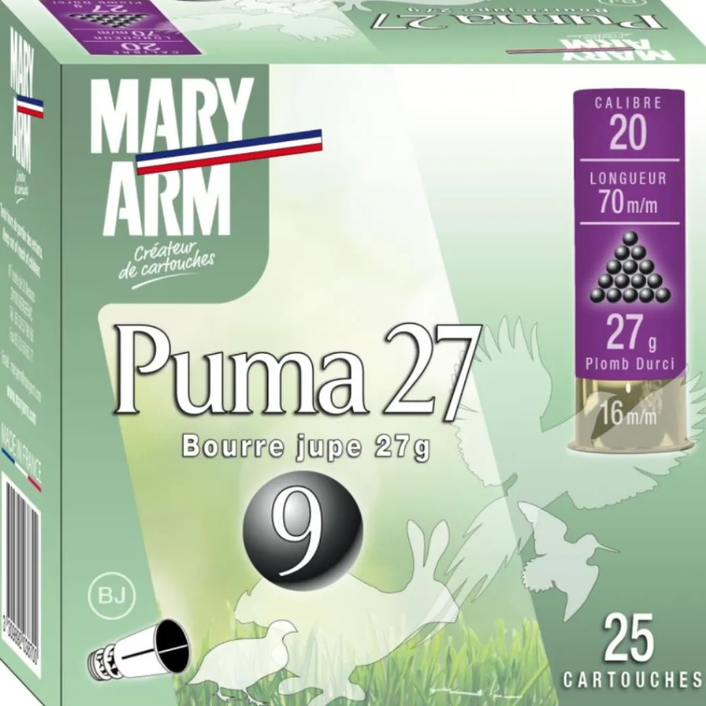 MARY ARM CARTOUCHES PUMA 27 20/70 27G BJ X25> Cartouches De Chasse Calibre 20·Cartouches De Plomb Bourre À Jupe 24G À 27G