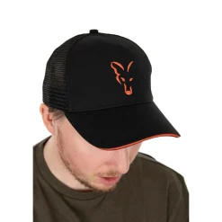 FOX CASQUETTE TRUCKER NOIR ORANGE> Vêtements Pêche De La Carpe·Vêtements Fox