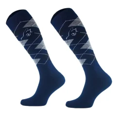 TERZEO CAVALIERS CHAUSSETTES A CARREAUX MARINES/GRISES>Femme Chaussettes D'Équitation·|Chaussettes D'Équitation·