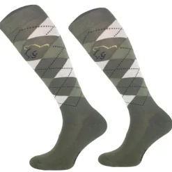 TERZEO CAVALIERS CHAUSSETTES A CARREAUX VERT KAKI>Femme Chaussettes D'Équitation·|Chaussettes D'Équitation·