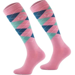 TERZEO CAVALIERS CHAUSSETTES D'EQUITATION A CARREAUX ROSE /BLEU>Femme Chaussettes D'Équitation·|Chaussettes D'Équitation·