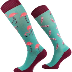 TERZEO CAVALIERS CHAUSSETTES FUN BLEU DESIGN FLAMANT ROSE>Femme Chaussettes D'Équitation·|Chaussettes D'Équitation·
