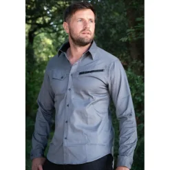 LMA CHEMISE STRETCH GEOMETRE GRIS><noscript><img width=
