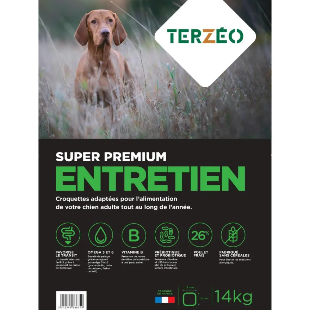 TERZEO VOS ANIMAUX CROQUETTE SUPER PREMIUM ENTRETIEN 14KG> Alimentation·Croquettes Chien Adulte Entretien|Alimentation·Croquettes Chien Adulte Entretien