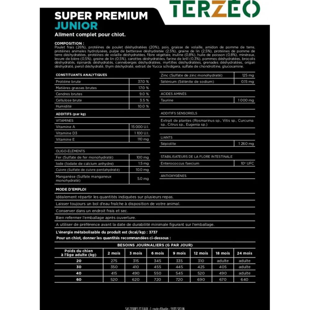 TERZEO VOS ANIMAUX CROQUETTE SUPER PREMIUM JUNIOR 14KG> Alimentation·Croquettes Chiot|Alimentation·Croquettes Chiot