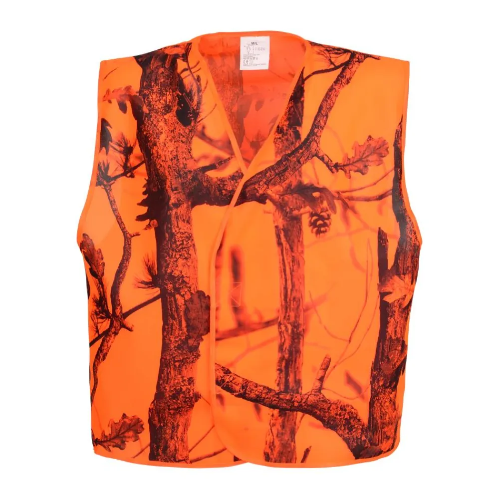 PERCUSSION GILET ENFANT BLAZE CAMO>Enfant Vêtements De Chasse Pour Enfants·Gilets De Chasse Epi Orange Fluo Enfant