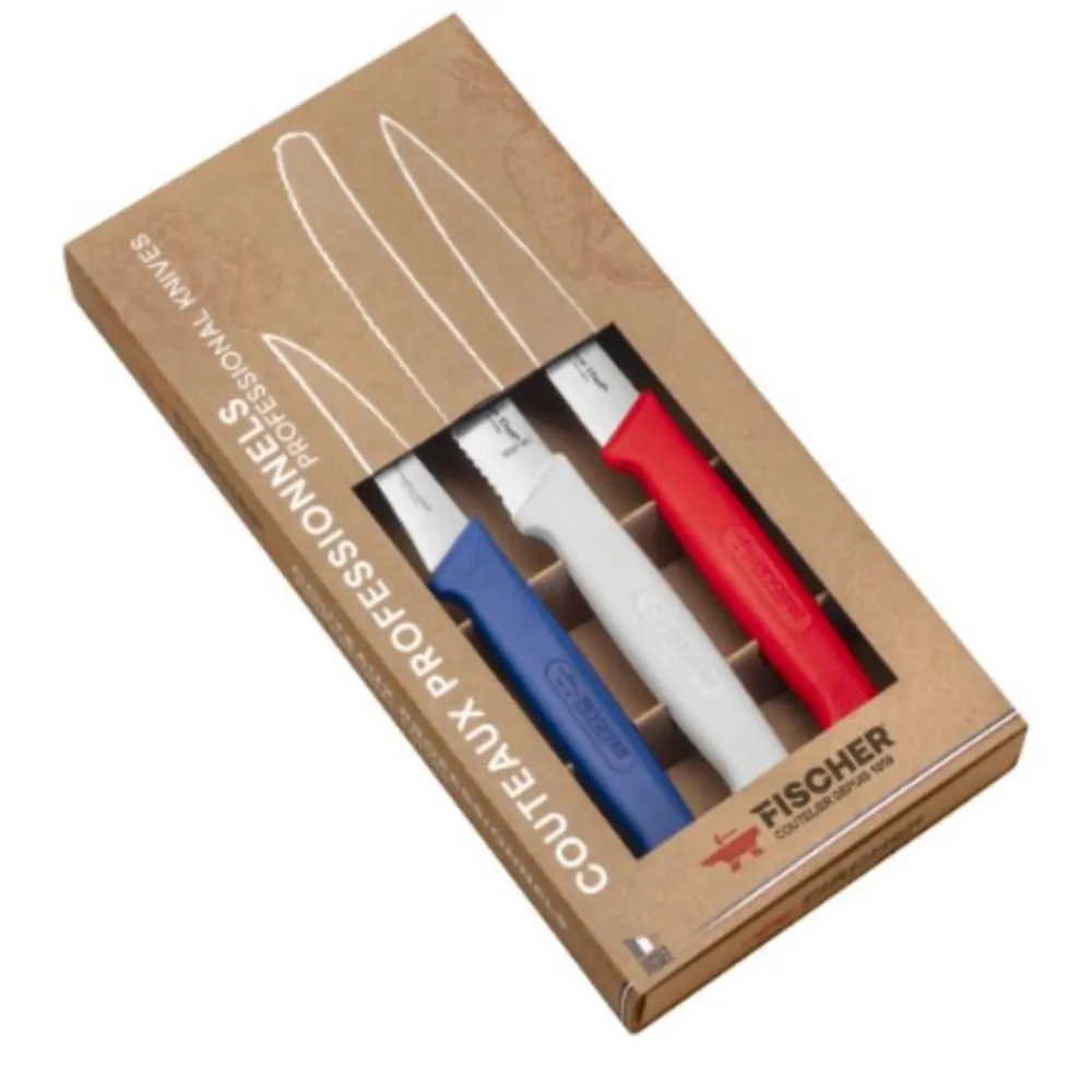 FISCHER BARGOIN LOT DE 3 OFFICES BLEU BLANC ROUGE> Couteaux De Cuisine·Couteaux D'Office Et Éplucheurs|Couteaux De Cuisine·Couteaux D'Office Et Éplucheurs