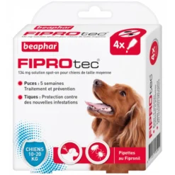BEAPHAR PIPETTES FIPROTEC CHIEN MOYEN X4> Antiparasitaires·Pipettes Antiparasitaires Insecticides|Antiparasitaires·Pipettes Et Comprimés Anti-Puces - Anti-Tiques