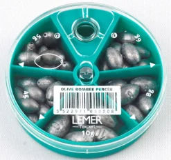 LEMER PLOMB BOITE OLIVE BOMBEE PERCEE X5> Montages Pêche Au Posé·Plombs Carnassiers