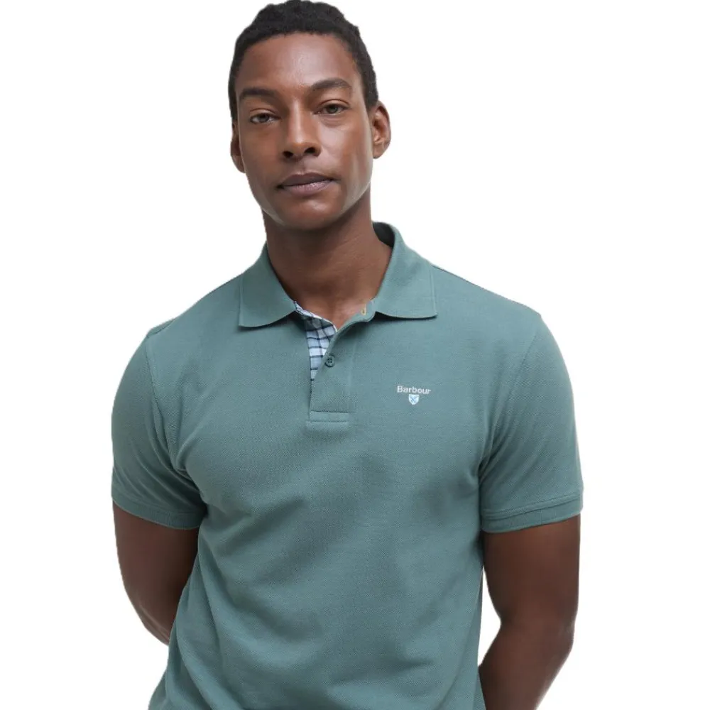 BARBOUR POLO TARTAN VINTAGE TEAL>Homme Vêtements Barbour·Polos Barbour