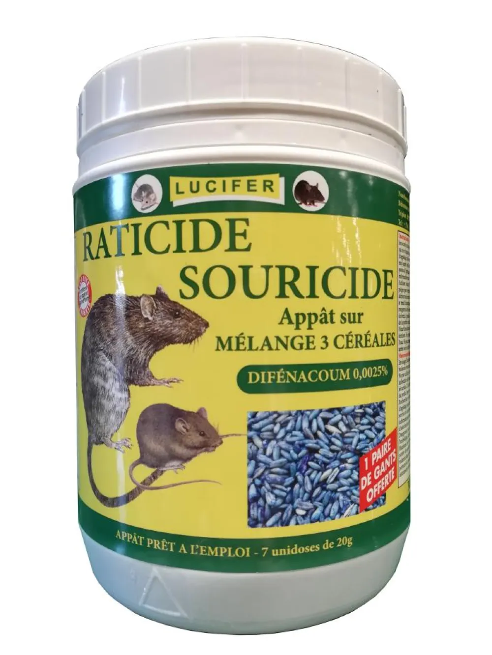 LUCIFER RATICIDE SOURICIDE 3 CÉRÉALES 7X20G> Lutte Contre Les Rongeurs·Souricides Et Raticides Grains
