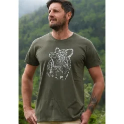 BARTAVEL TEE SHIRT GRAND SANGLIER KAKI>Homme T-Shirts De Chasse·T-Shirts À Manches Courtes
