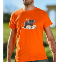 BARTAVEL TEE SHIRT SANGLIER ORANGE>Homme T-Shirts De Chasse·T-Shirts À Manches Courtes
